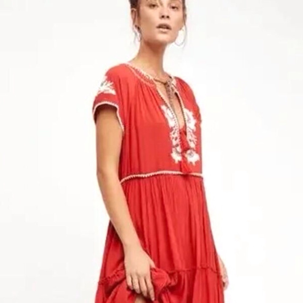Free People Ticket to Paradise Gauze Midi Dress w/Embroidery